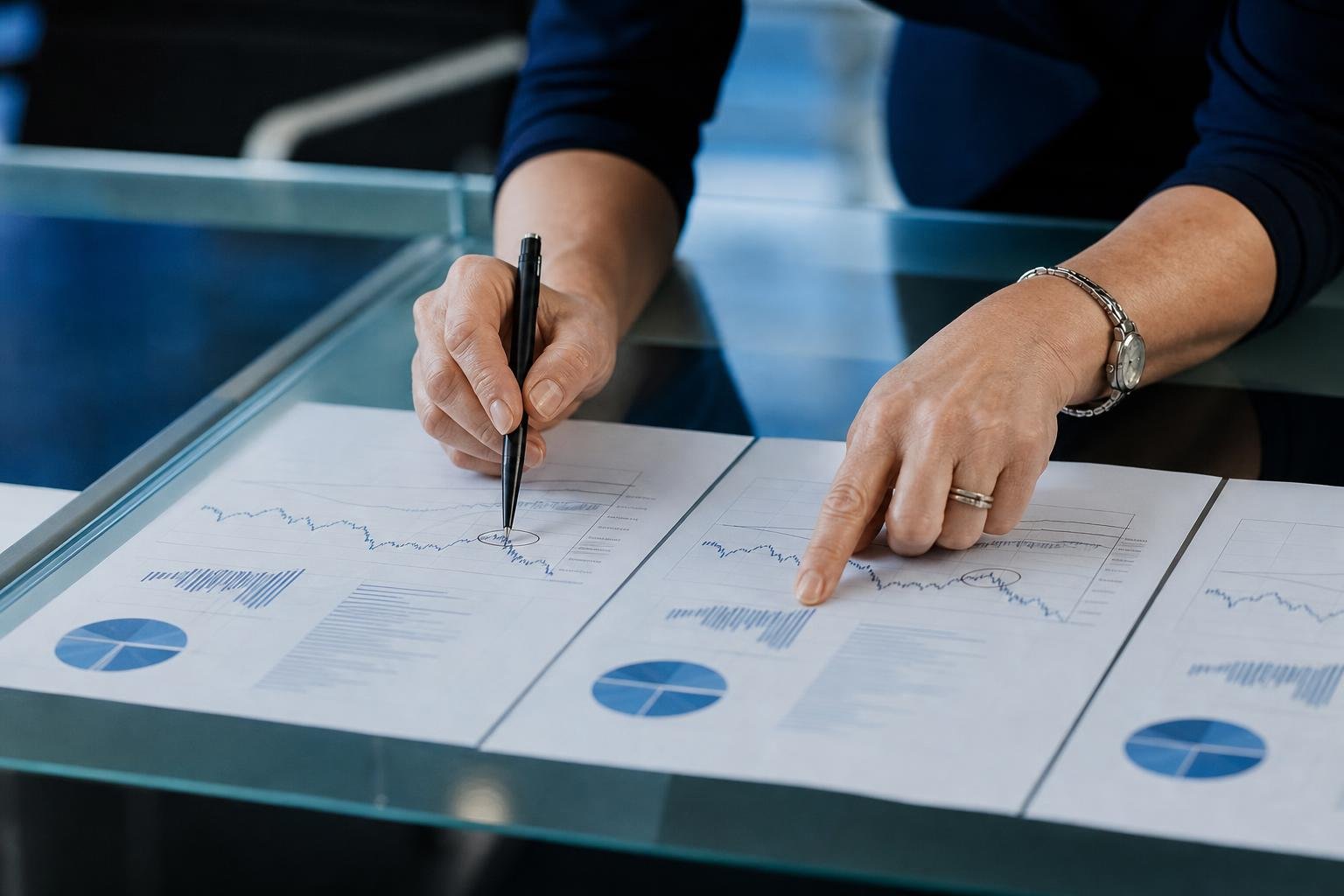 Marketingfachkraft analysiert Newsletter-Statistiken und Öffnungsraten auf einem Computerbildschirm.